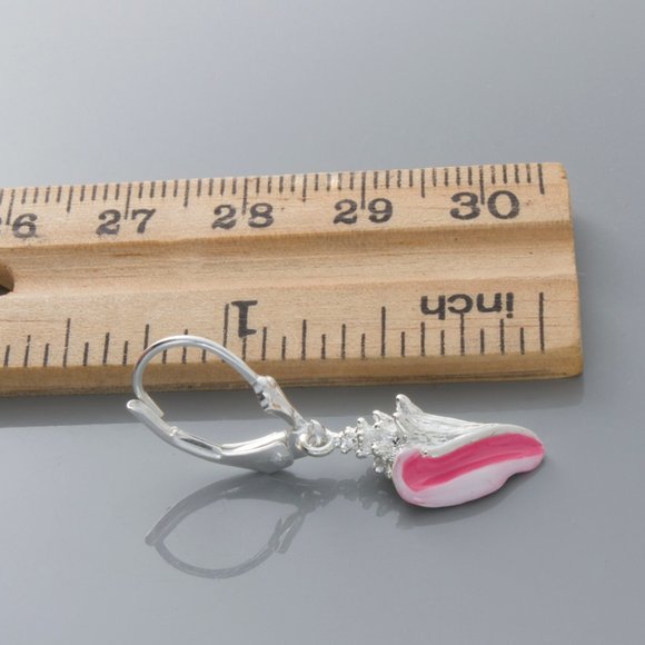 925 Sterling Silver Enameled Conch Shell Lever back Dangle Drop Earrings - Picture 3 of 5